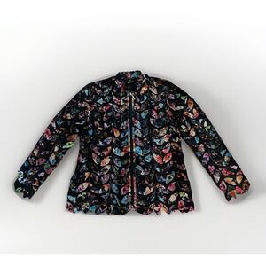 Belgin Francis Lamb Leather Zip Jacket Size XXL Leaf Print Pattern Mesh Colorful